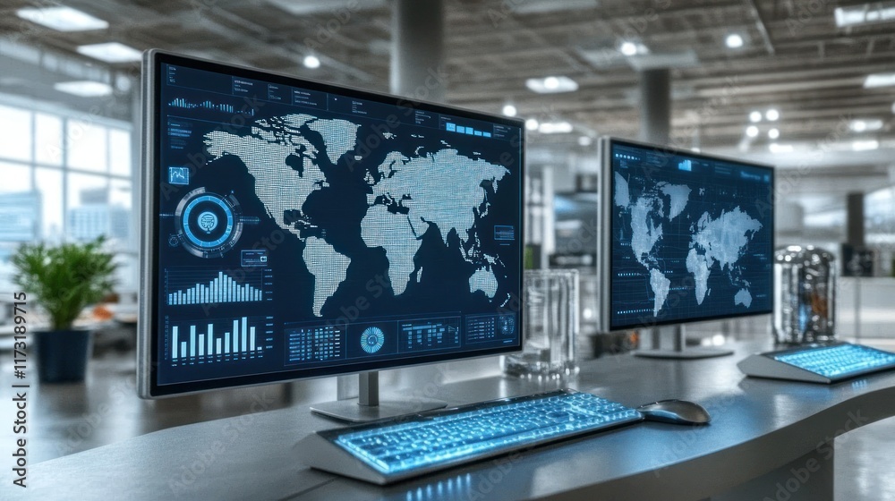 Naklejka premium Global Network Monitoring System: Advanced Technology for Data Visualization and Analysis