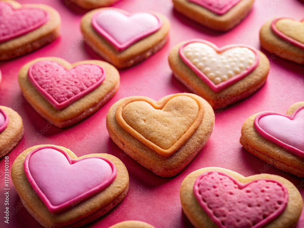 Delicious Heart-Shaped Cookies on Pink Background - Valentine's Day Treats Delicious Heart-Shaped Cookies on Pink Background - Valentine's Day Treats