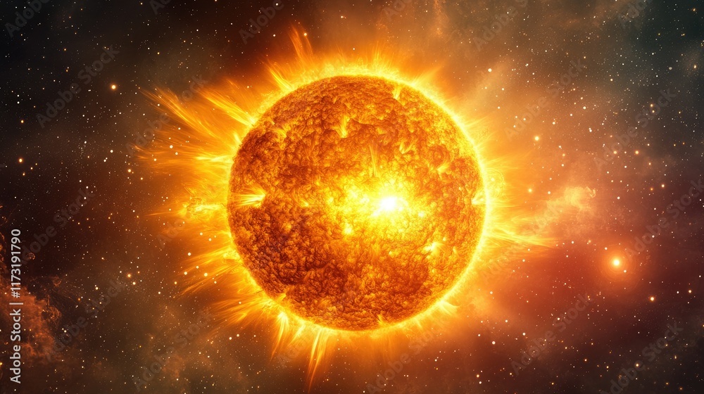 Obraz premium The sun's surface roiling with activity as a massive solar flare launches energy directly toward Earth's orbit.