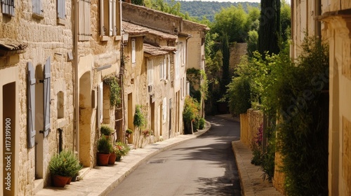 Charming French Village Street  Picturesque Stone Houses and Sunlit Lane