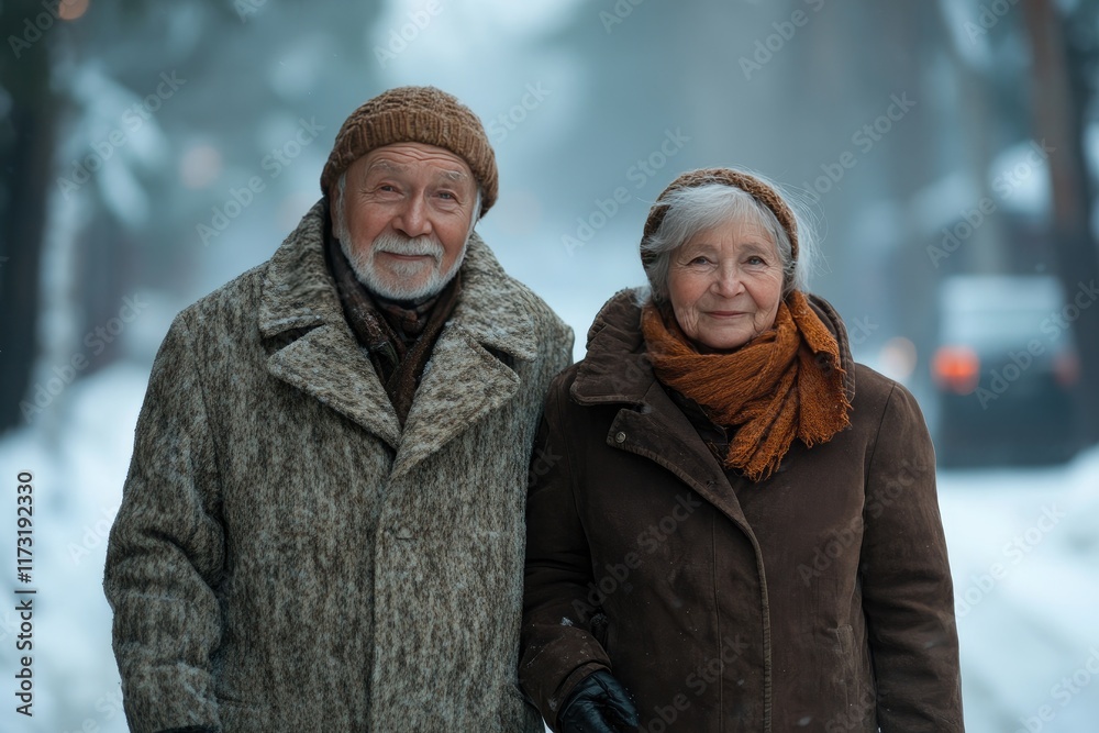 © kvladimirv - Elderly Couple in Winter Clothing Enjoying Snowy Outdoors © kvladimirv - Elderly Couple in Winter Clothing Enjoying Snowy Outdoors