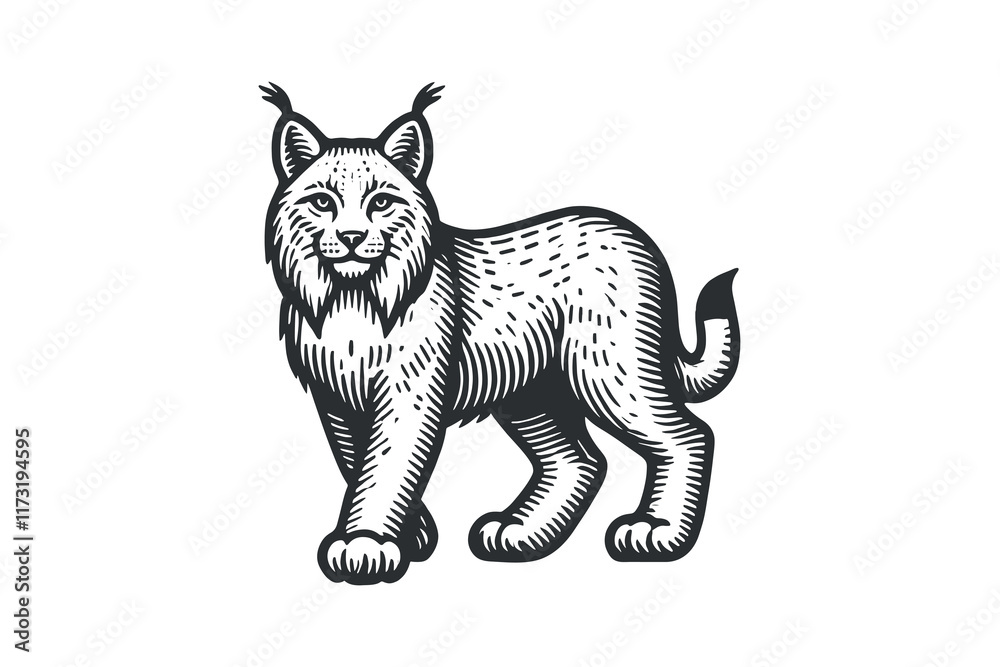 Fototapeta premium Lynx. Vintage vector engraving illustration, emblem, logo, icon, print.