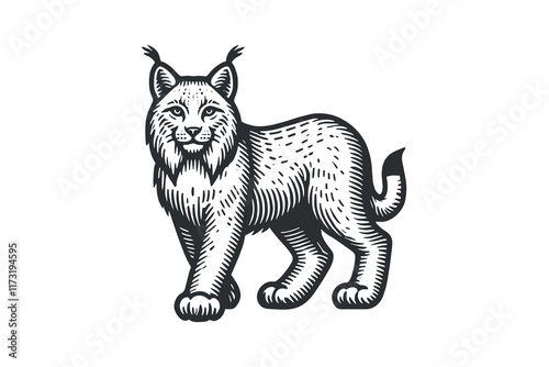 Lynx. Vintage vector engraving illustration, emblem, logo, icon, print.