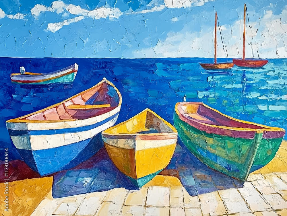 Obraz premium boats at sea oil painting