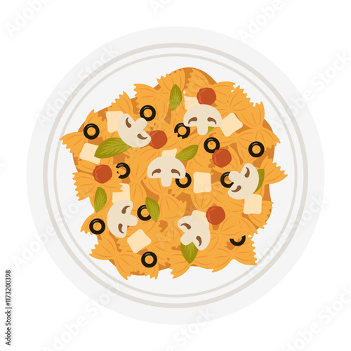 Flat Vector Illustrated Pasta Dishes with Creative Ingredients