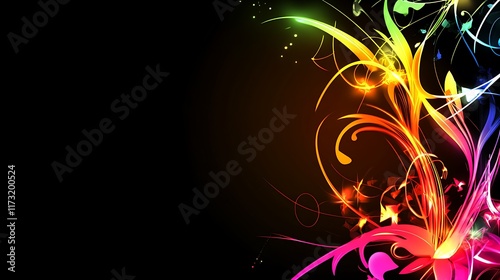 Abstract Rainbow Floral Design Glowing Dark Background photo