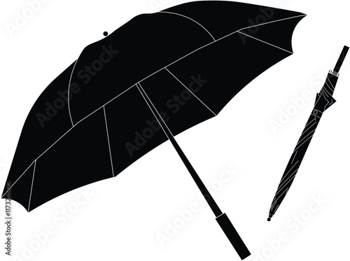 the silhouette illustration of open umbrella and close umbrella.
