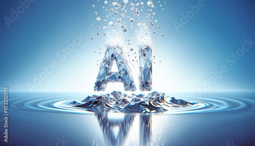 3D Rendering of Artificial Intelligence in a Liquid Pool: The Ripple Effect of AI Rising in a Digital World photo