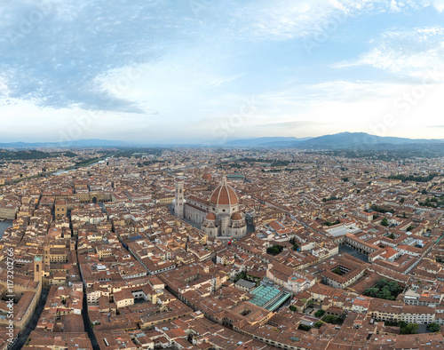 Aerial View of Florence at sunrise. Tuscany. Italy