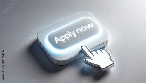 Modern interactive apply now button with a futuristic 3D glow, perfect for business, career websites, or digital marketing visuals