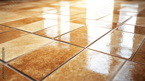 Glossy ceramic tiles in creamy latte and caramel shades create warm, reflective surface, ideal for modern or rustic interiors. texture adds depth and elegance to design