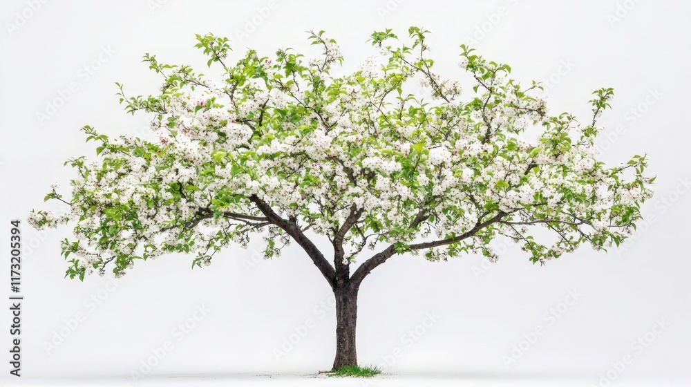 Blossoming tree with white flowers and green leaves Blossoming tree with white flowers and green leaves