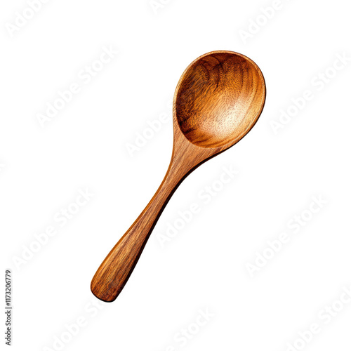 Large wooden spoon top view, showcasing its smooth curved surface and wooden texture. Ideal for cooking or kitchen decor purposes. Isolated on transparent background, png photo