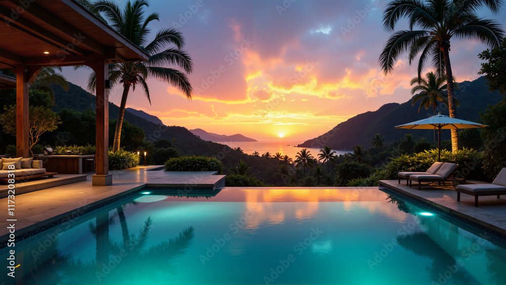 Pool at sunset.