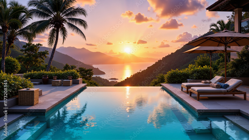 Pool at sunset.