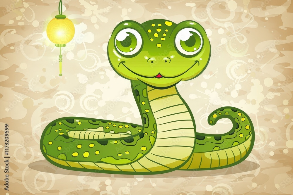 Fototapeta premium Playful cartoon snake character digital art fun environment whimsical style children’s illustration