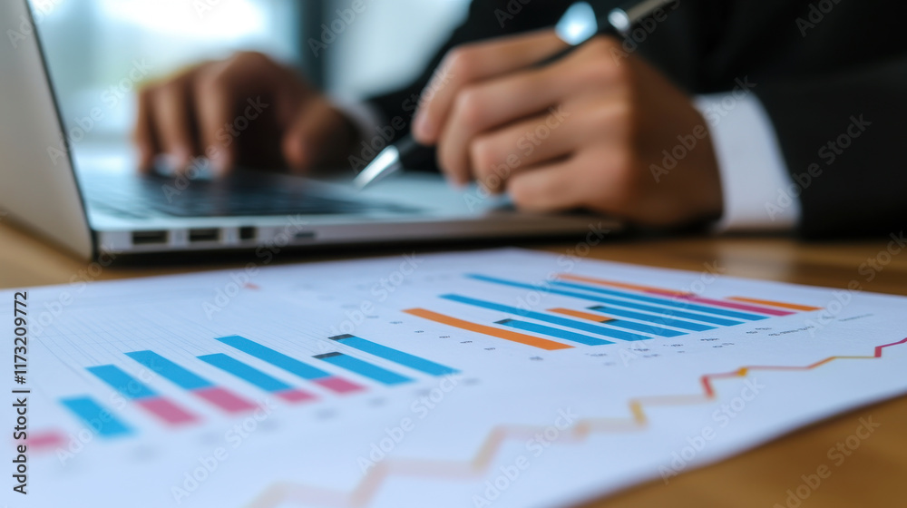 Business data analysis with graphs and charts on laptop Business data analysis with graphs and charts on laptop