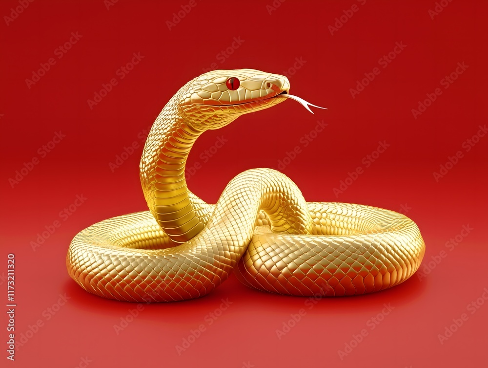 Fototapeta premium golden snake on red,chinese new year snake year 