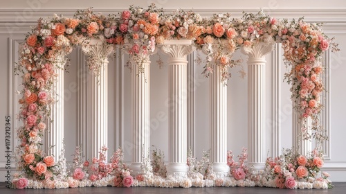 Elegant Floral Arrangement with Columns and Romantic Accents photo