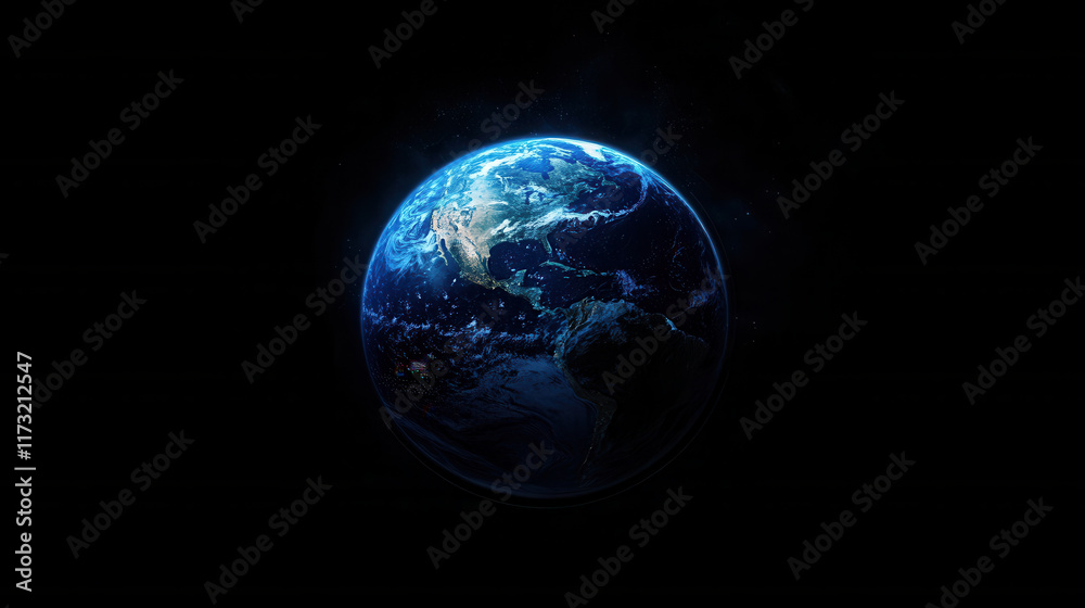 Abstract blue digital planet Earth with glowing details and darkness Abstract blue digital planet Earth with glowing details and darkness