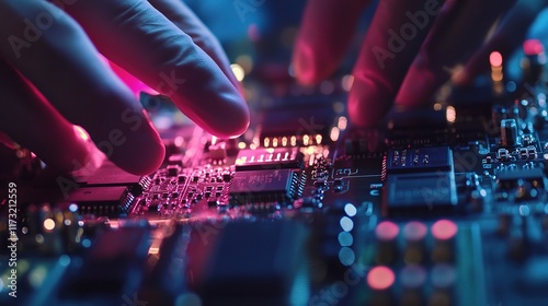 Close-Up of Worker in Clean Room Facility Handling Electronics