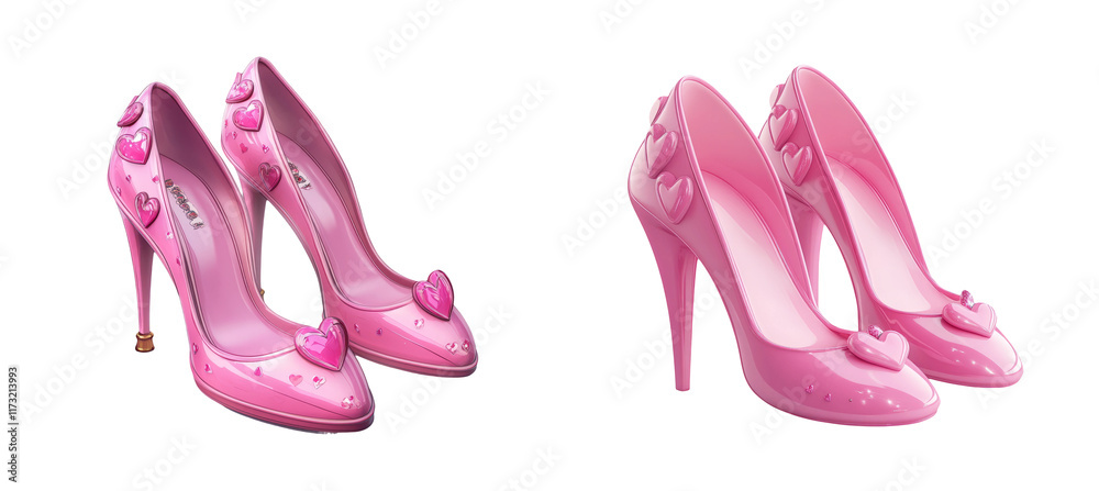 Fototapeta premium Pink Heart-Embellished High Heel Shoes