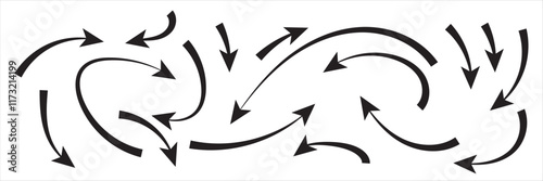 Colored hand drawn arrows on white background, Drawn  Thin arrows.