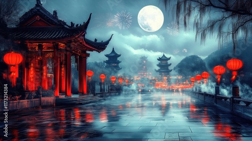 Wallpaper Mural Enchanting night scene of a traditional Asian festival Torontodigital.ca