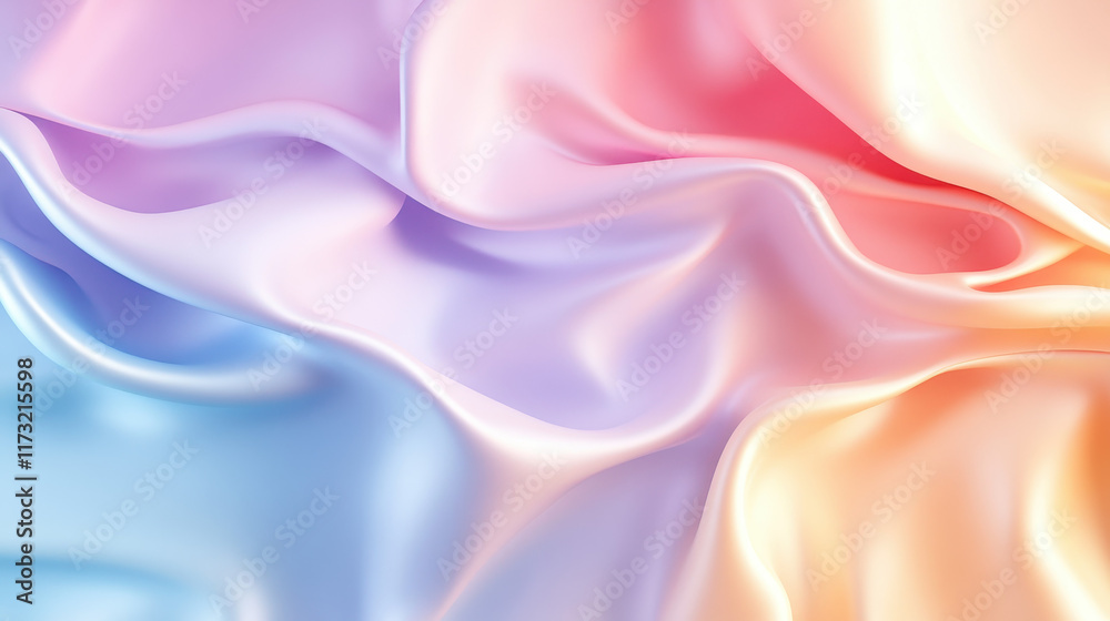 Obraz premium Pastel Dreams: A delicate and ethereal swirl of pastel hues, captured in a soft-focus close-up of a silky fabric, evokes a sense of calm and tranquility. The smooth.