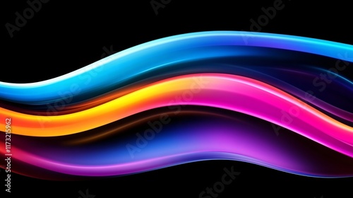 A colorful abstract background with wavy lines on a black background, abstract fluid shapes, and gradient colors. 