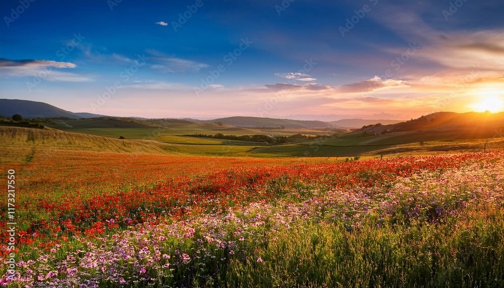 心休まる花畑の風景 心休まる花畑の風景