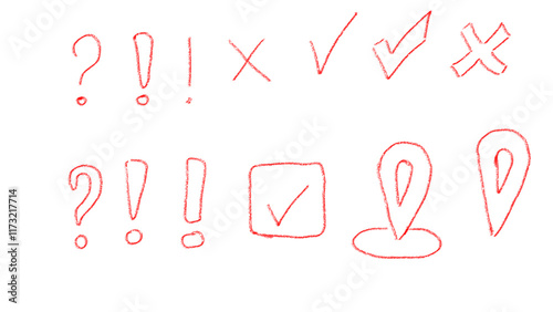 red icons, syllables, punctuation marks, question, check marks, location
