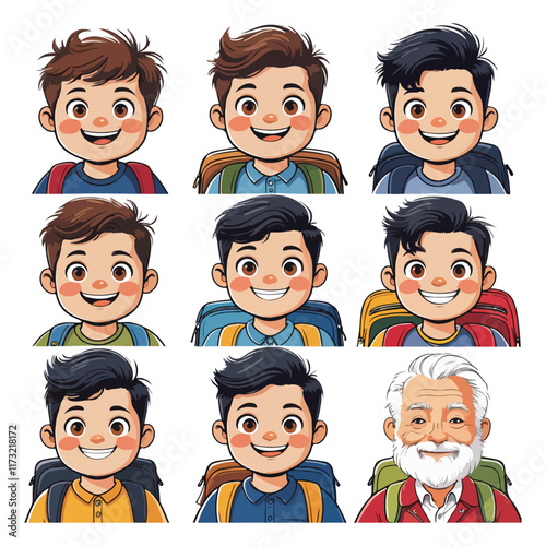 Doodle Set of Kids Face Characters