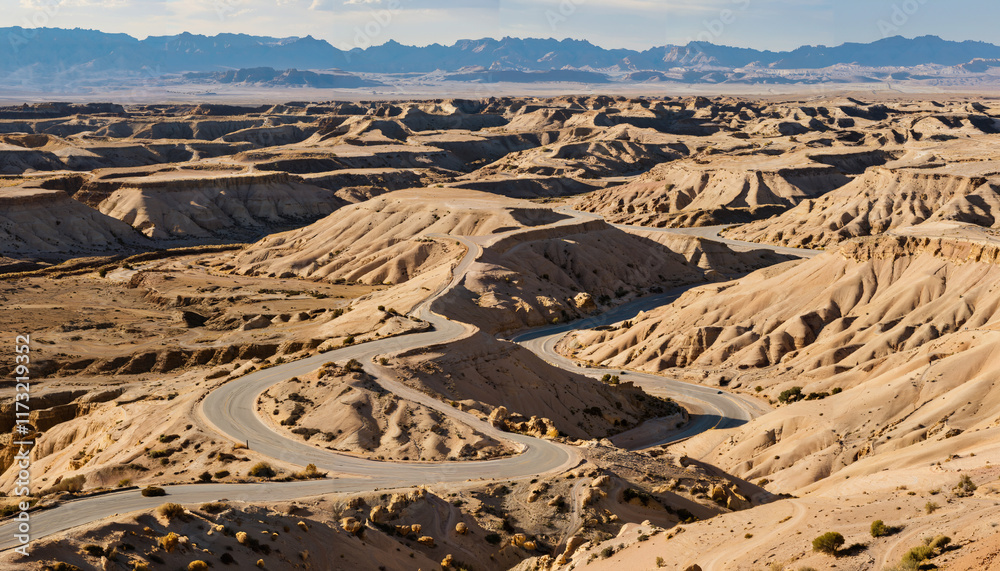 Fototapeta premium Route sinueuse à travers un paysage désertique