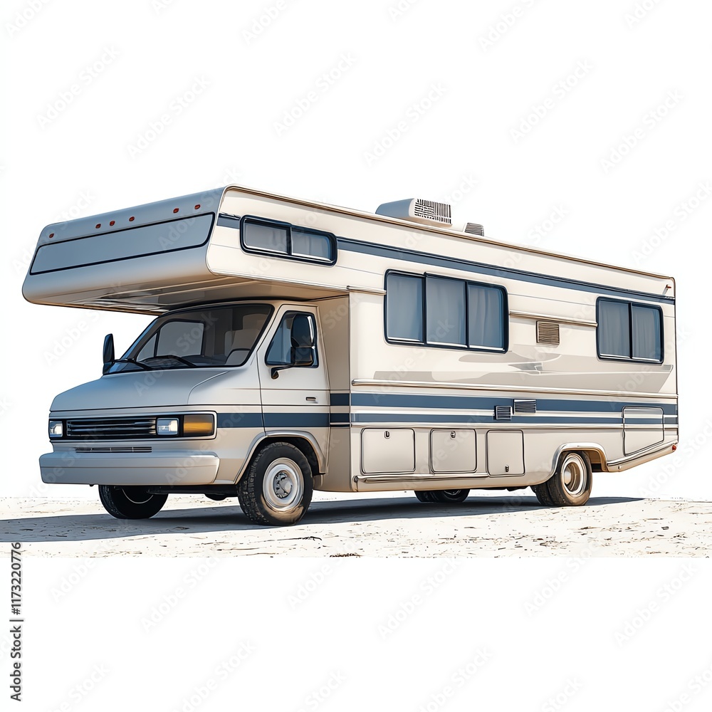 Classic RV on white isolated background for travel enthusiasts. Classic RV on white isolated background for travel enthusiasts.