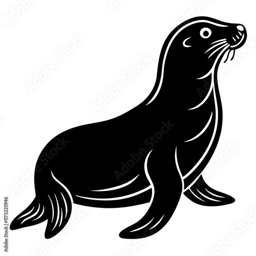 Cute Silhouette of a Sea Lion line art vector cartoon illustration