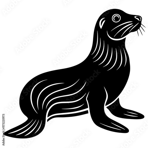 Cute Silhouette of a Sea Lion line art vector cartoon illustration