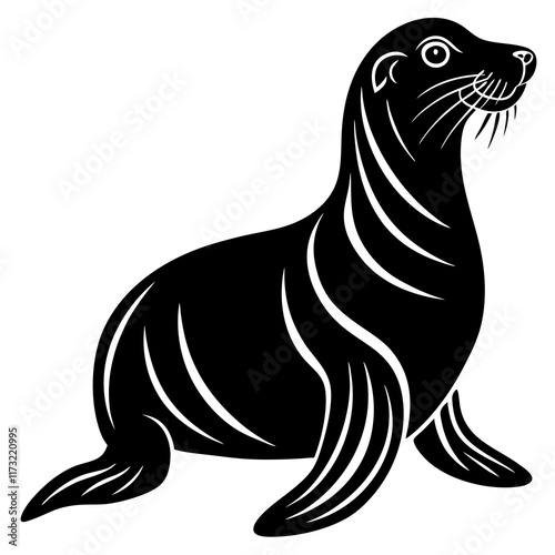 Cute Silhouette of a Sea Lion line art vector cartoon illustration