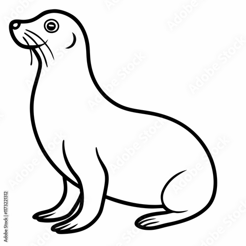 Cute Silhouette of a Sea Lion line art vector cartoon illustration