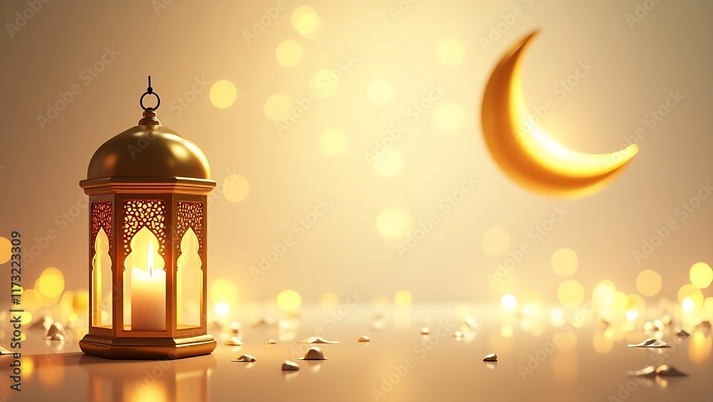 Obraz premium Eid Mubarak Celebration with Golden Lantern