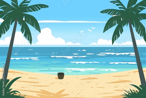Relaxing beach scene with palm trees and gentle waves tropical paradise digital art daytime tranquility