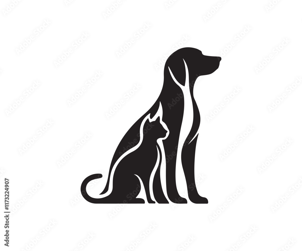 Obraz premium logo featuring the silhouette of a dog and a cat sitting side by side
