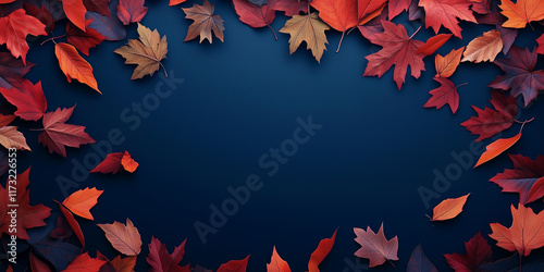 Circular arrangement of red and orange leaves, perfect for fall themed designs photo