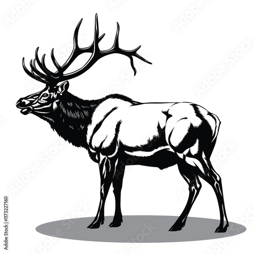 Beautiful Deer Silhouette vector  black and white illustration art with white background 