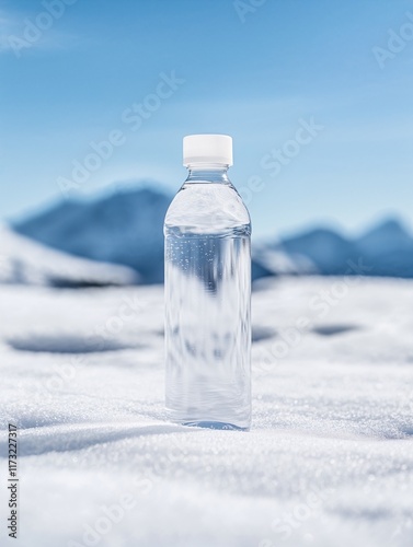 A pristine water bottle amidst snowy peaks, blending purity and alpine serenity in a single frame. Created using generative AI