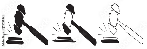 Gavel hammer icon law gavel. Auction court hammer bid authority concept symbol. Black,white and Colors Hammer.