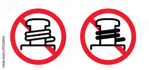 Cartoon mooring posts, or bollards icon. Prohibited to dock. No yachts, ship or sailboat to bollard mooring. For rope tied on pier. No boating. Haven or port and bollard angled sign