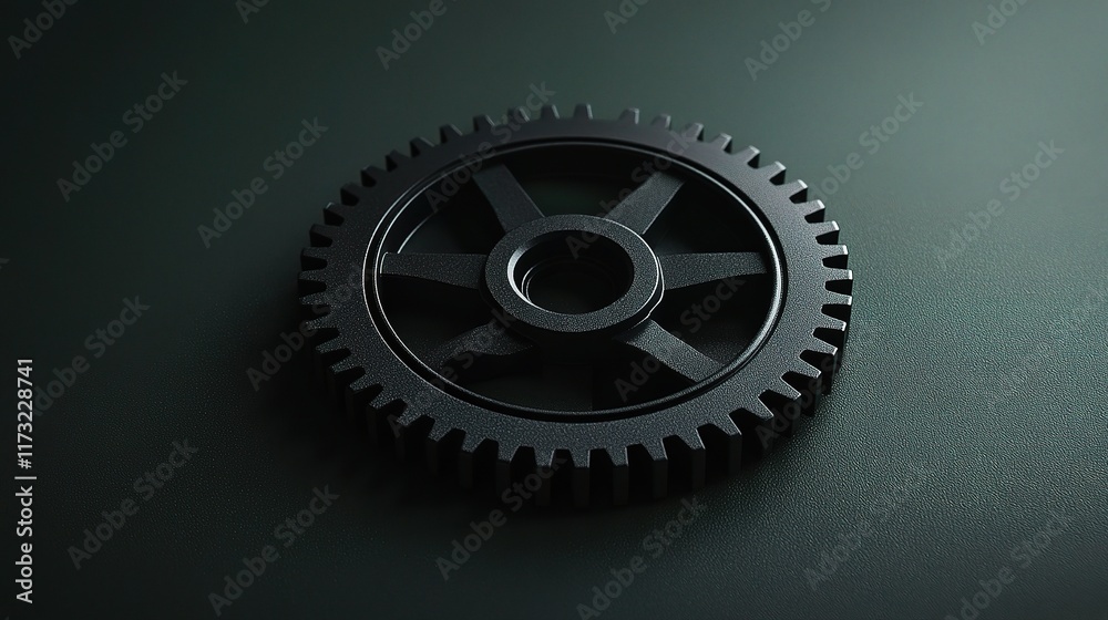 Black Gear on Dark Green Background Black Gear on Dark Green Background