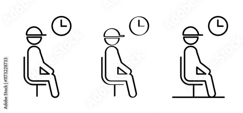 Cartoon waiting room icon. Doctor, office, patient waiting room with clock and chair. A waiting room or reception area is a room where people sit or stand for an appointment they are waiting for.