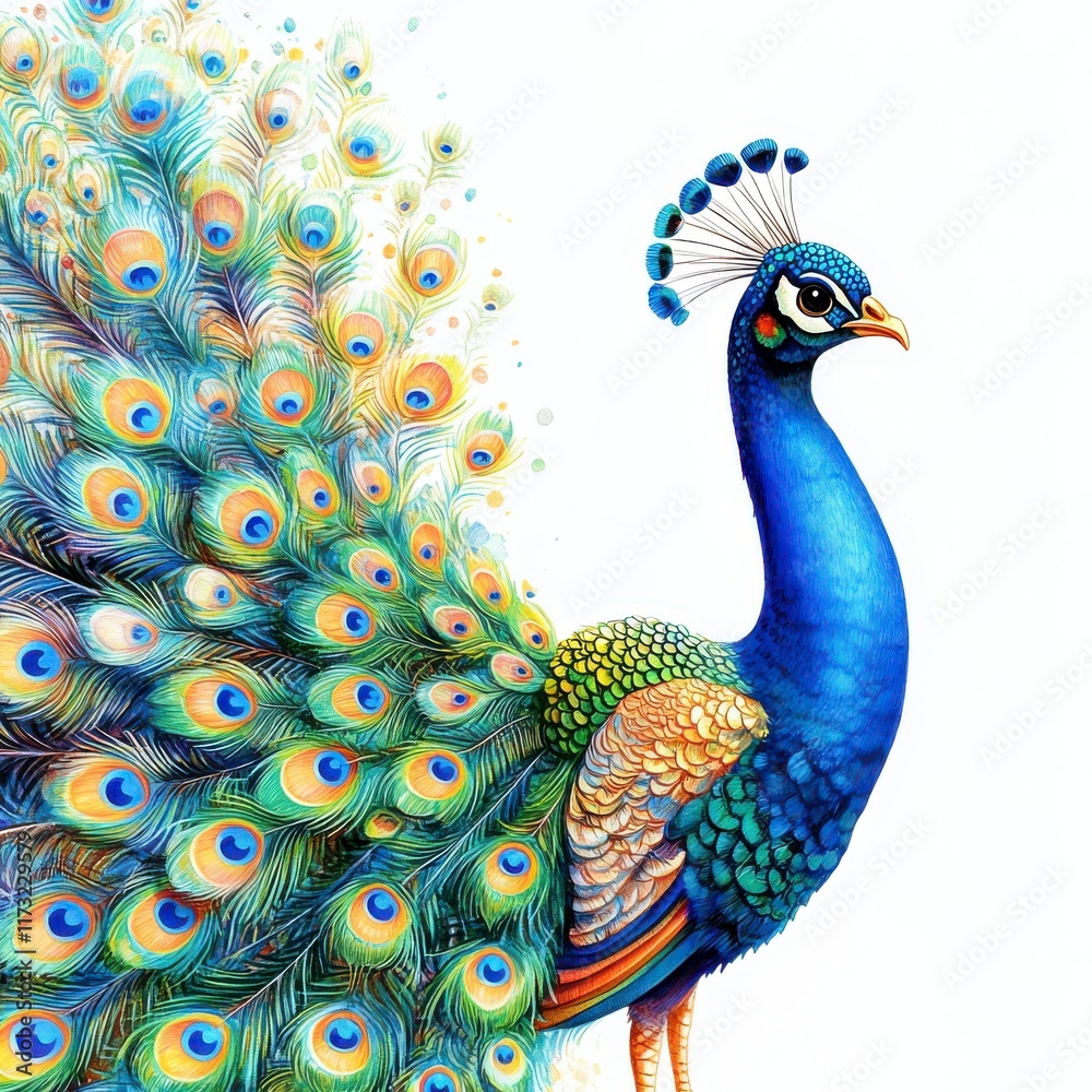 Fototapeta premium Vibrant Peacock Displaying Colorful Feathers in Nature